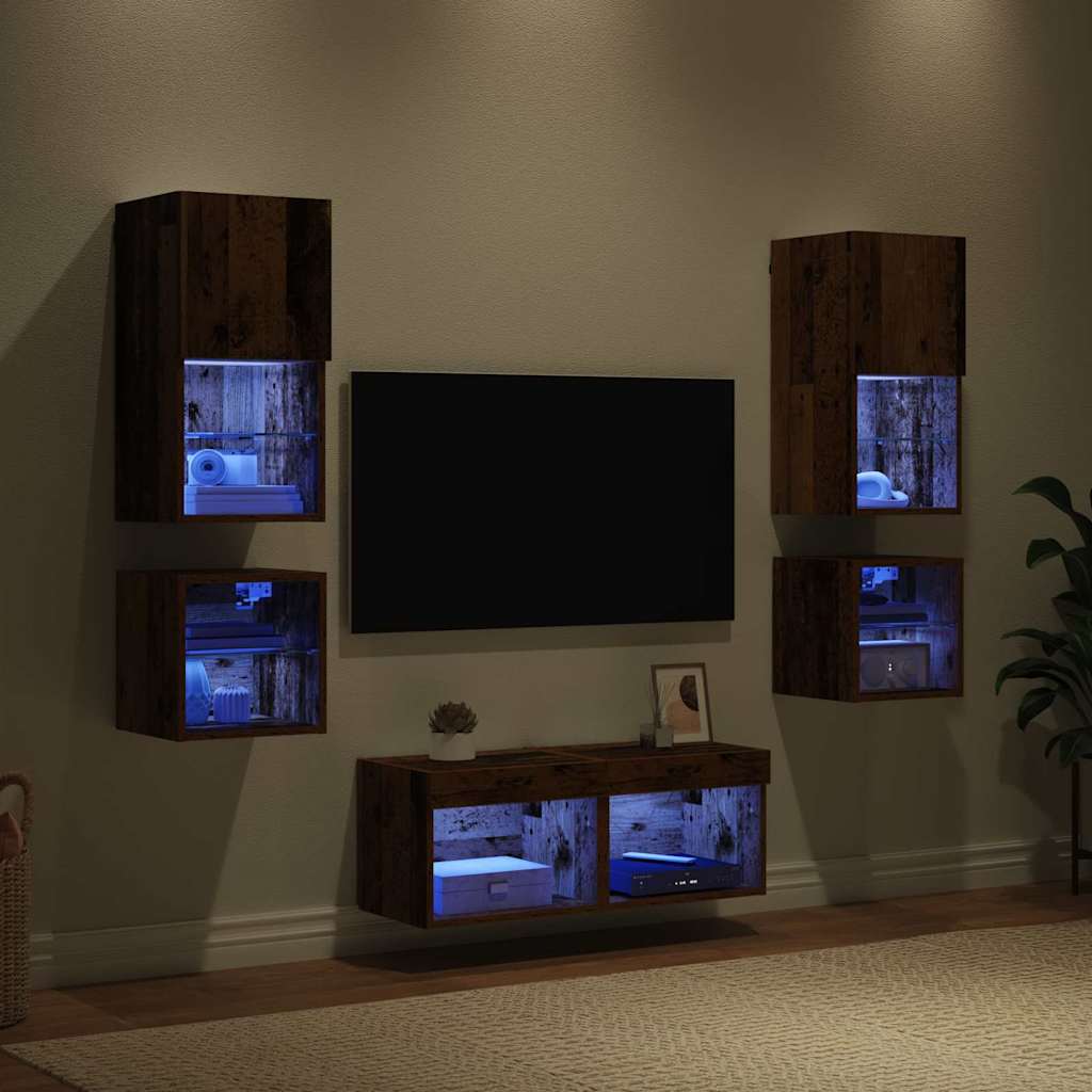 Unidades de pared para TV 8 pcs Madera vieja