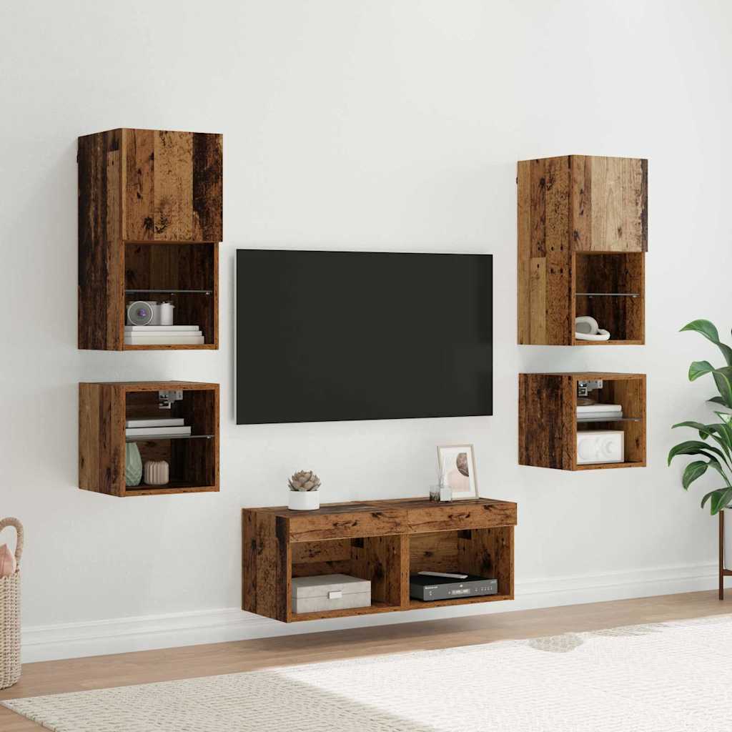 Unidades de pared para TV 8 pcs Madera vieja