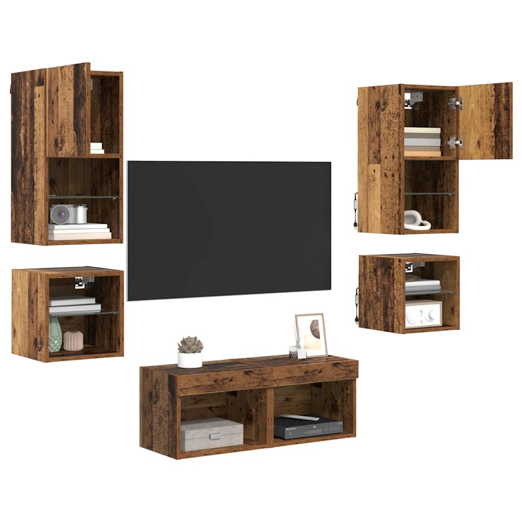 Unidades de pared para TV 8 pcs Madera vieja