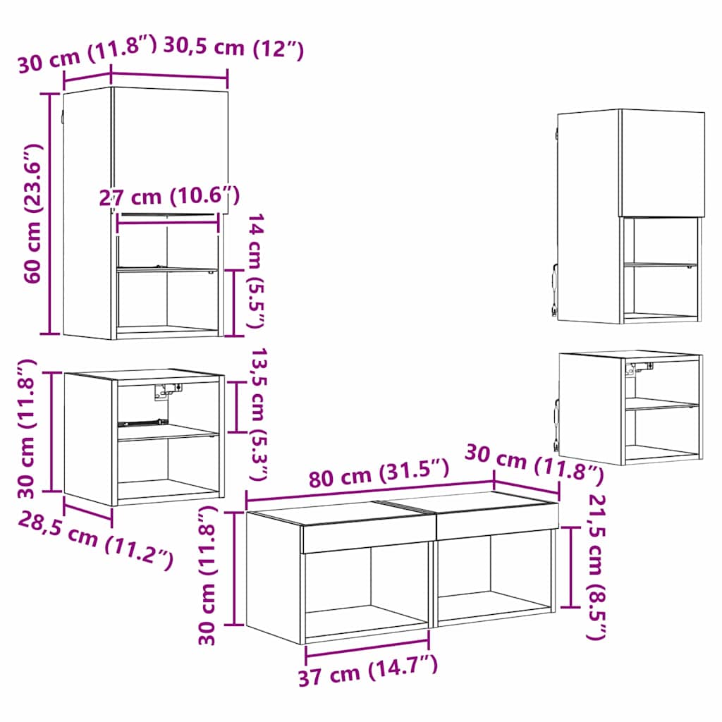 Unidades de pared para TV 8 pcs Madera vieja