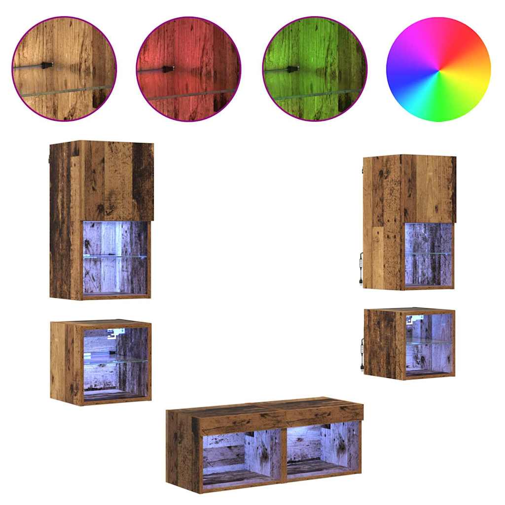 Unidades de pared para TV 8 pcs Madera vieja