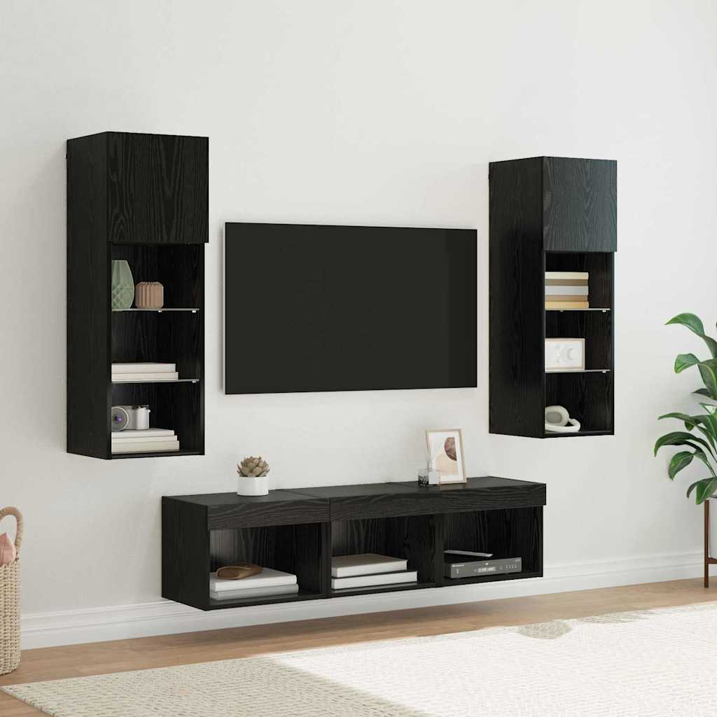 Unidades de pared para TV Montaje en la pared 5 pcs Roble Negro