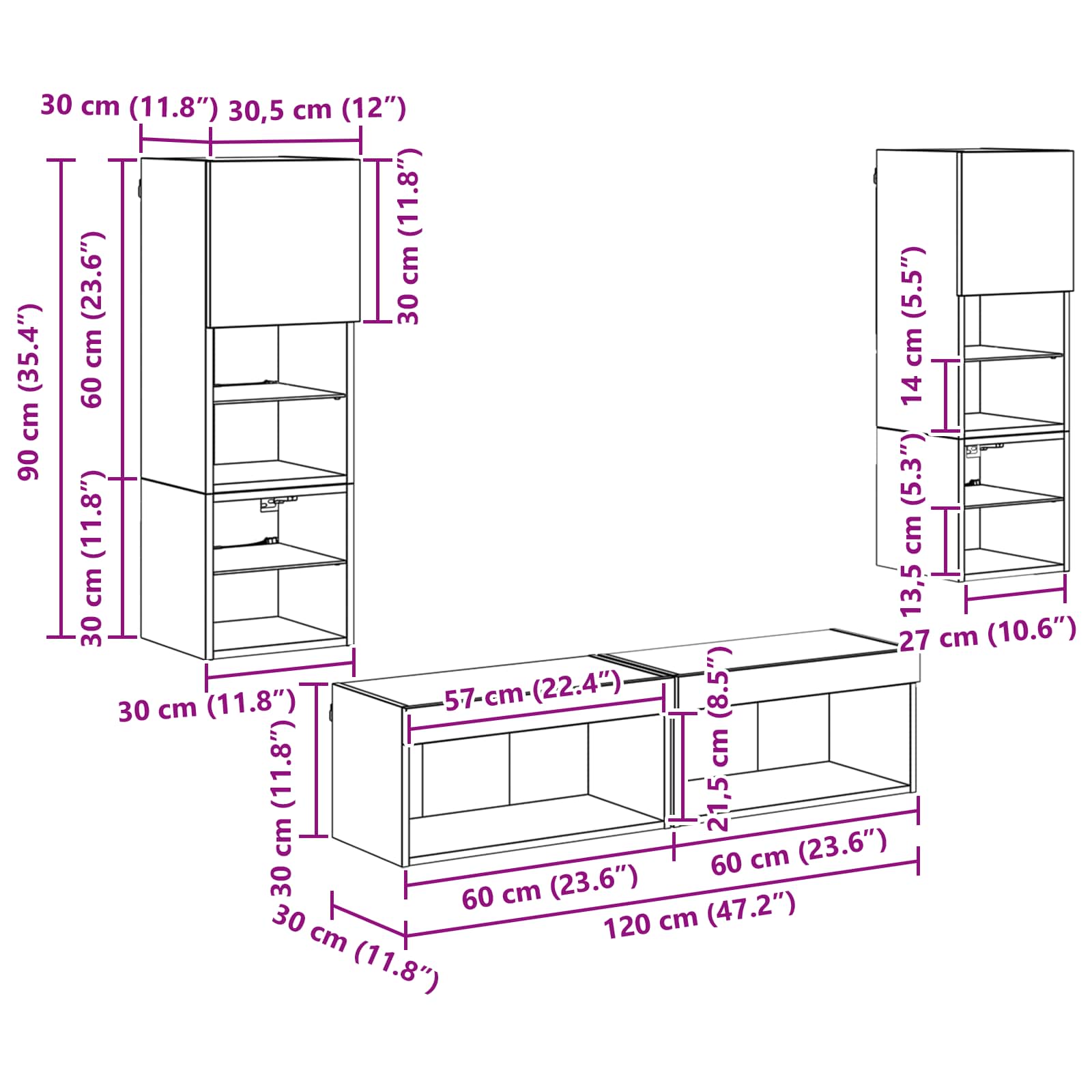 Unidad de Pared para TV 6 pcs Madera envejecida