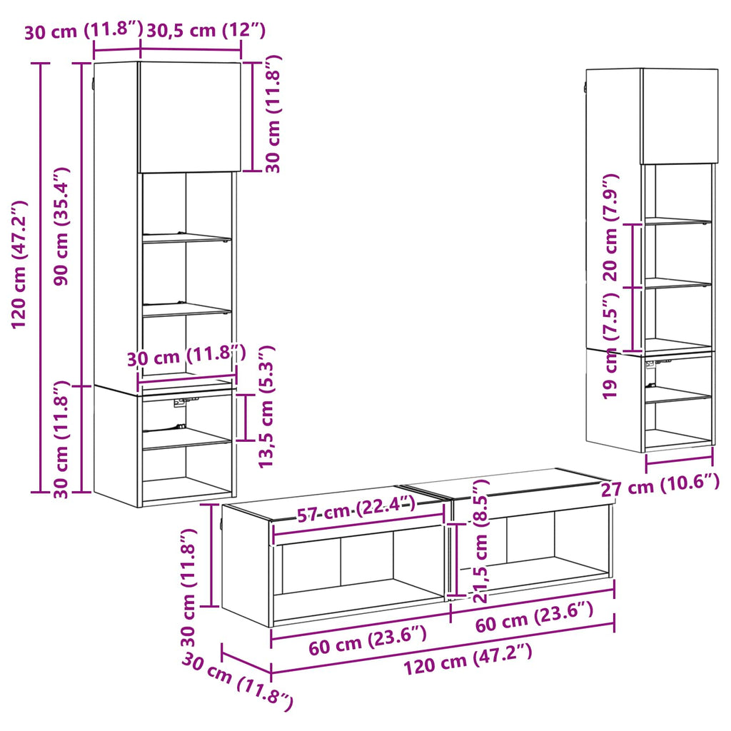 Unidad de Pared para TV 6 pcs Madera envejecida
