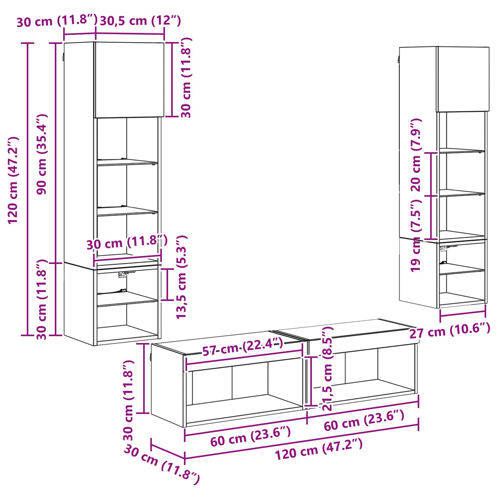 Unidad de Pared para TV 6 pcs Madera envejecida