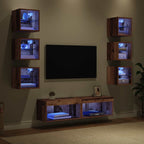 Mueble de TV con cajón 8 pcs Madera envejecida Cristal