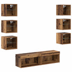 Mueble de TV con cajón 8 pcs Madera envejecida Cristal