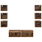Mueble de TV con cajón 8 pcs Madera envejecida Cristal