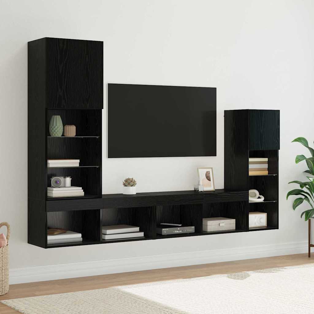 Unidades de pared para TV Montaje en la pared 4 pcs Roble Negro