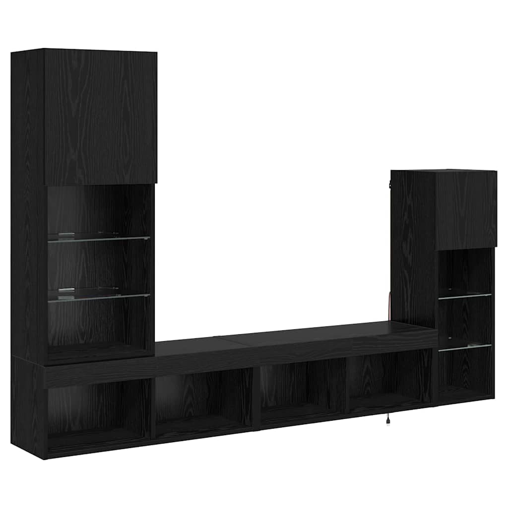 Unidades de pared para TV Montaje en la pared 4 pcs Roble Negro