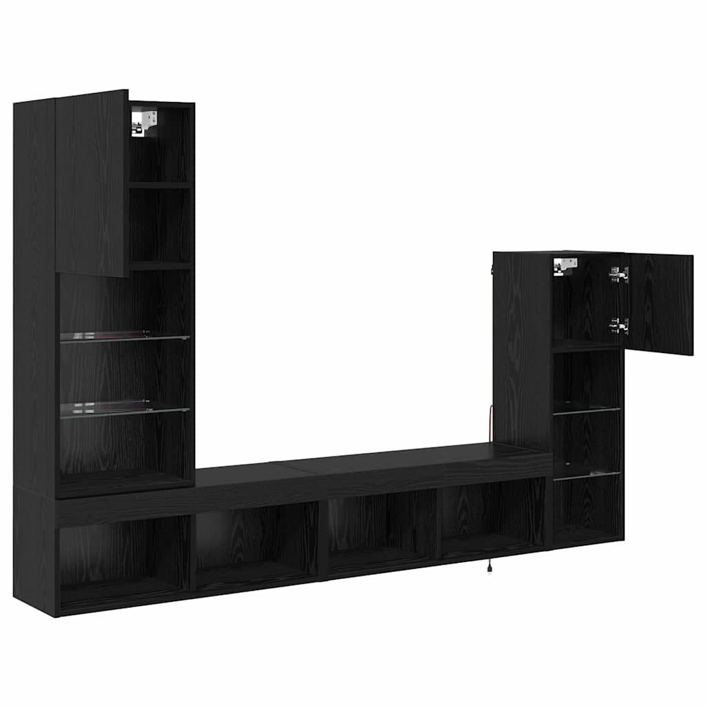 Unidades de pared para TV Montaje en la pared 4 pcs Roble Negro