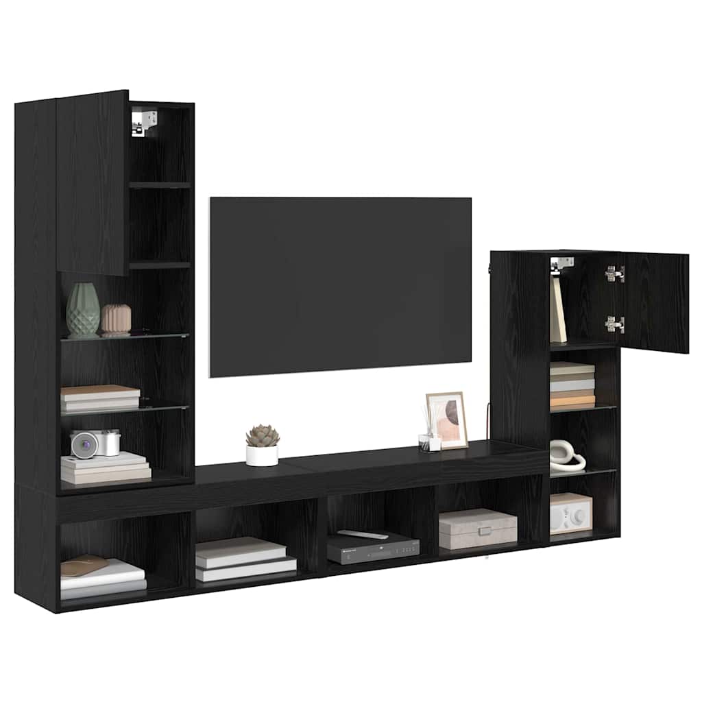Unidades de pared para TV Montaje en la pared 4 pcs Roble Negro