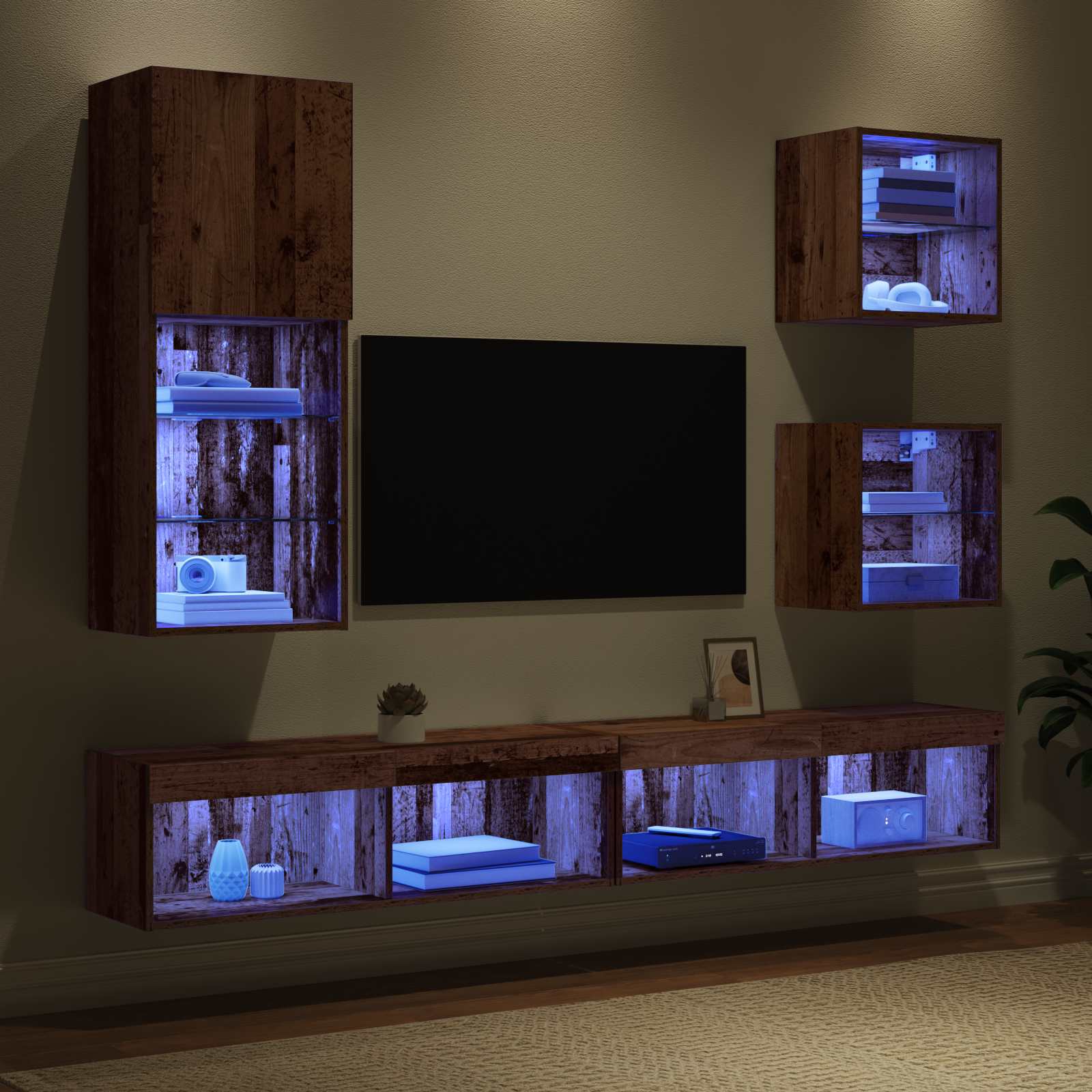 Unidades de TV de Pared con LED 5 pcs Madera Vieja