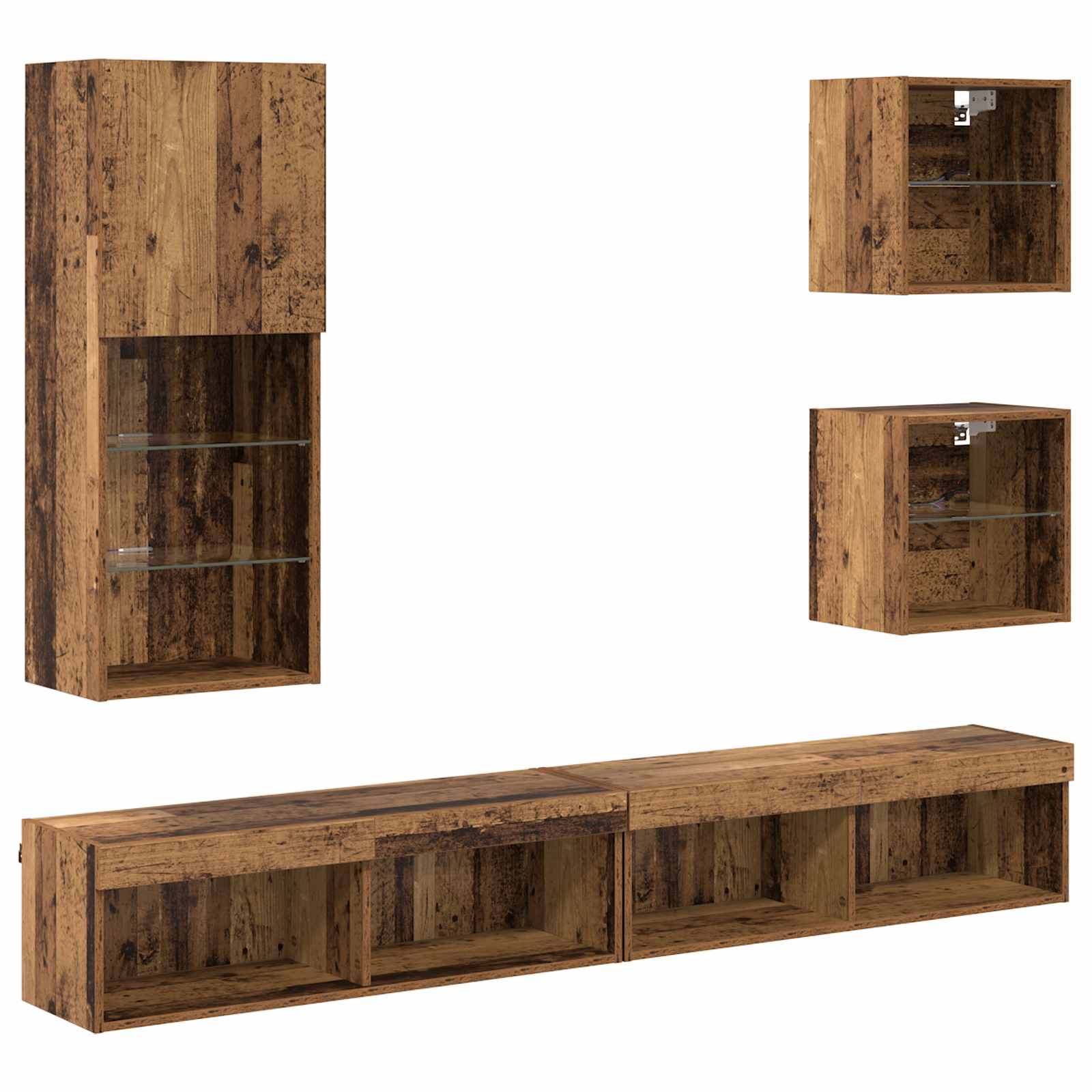 Unidades de TV de Pared con LED 5 pcs Madera Vieja