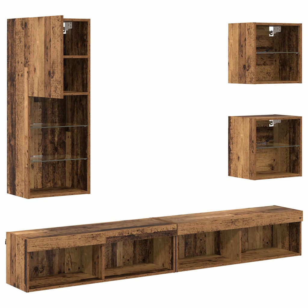 Unidades de TV de Pared con LED 5 pcs Madera Vieja