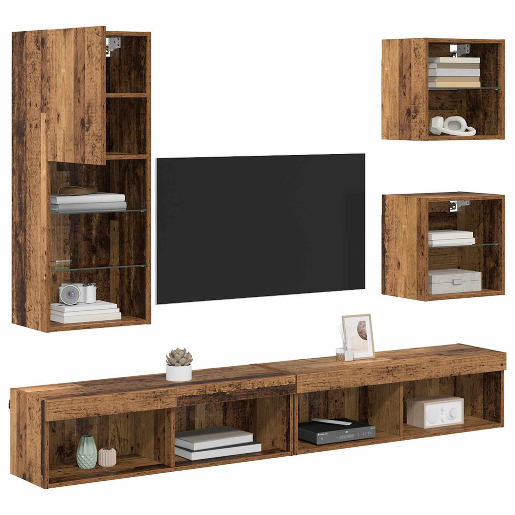 Unidades de TV de Pared con LED 5 pcs Madera Vieja