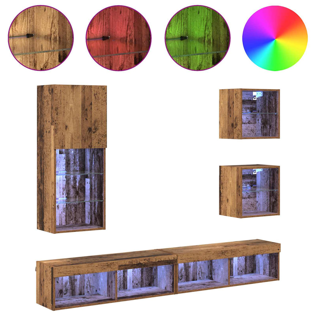 Unidades de TV de Pared con LED 5 pcs Madera Vieja
