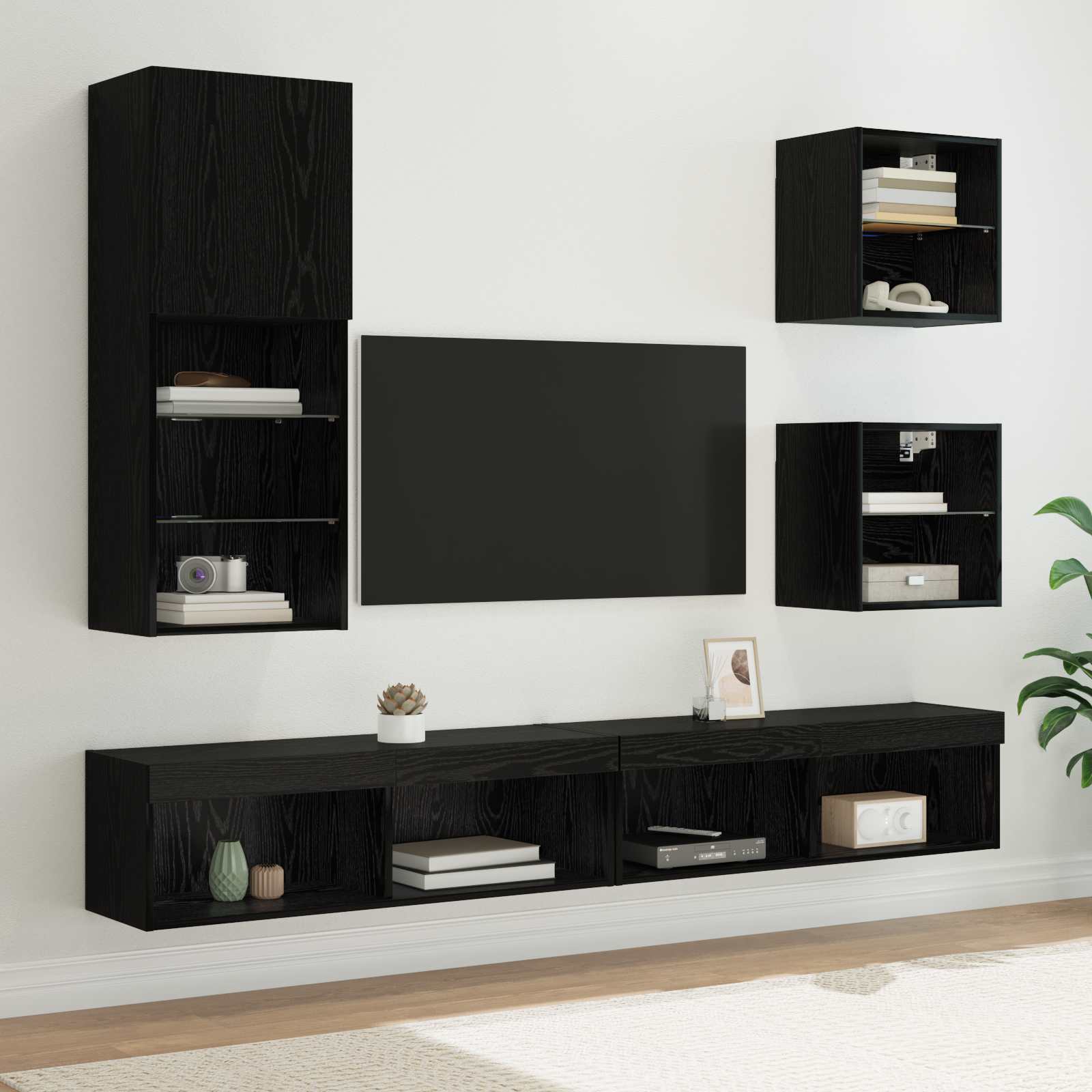 Unidades de TV de Pared con LED 5 pcs Madera Vieja