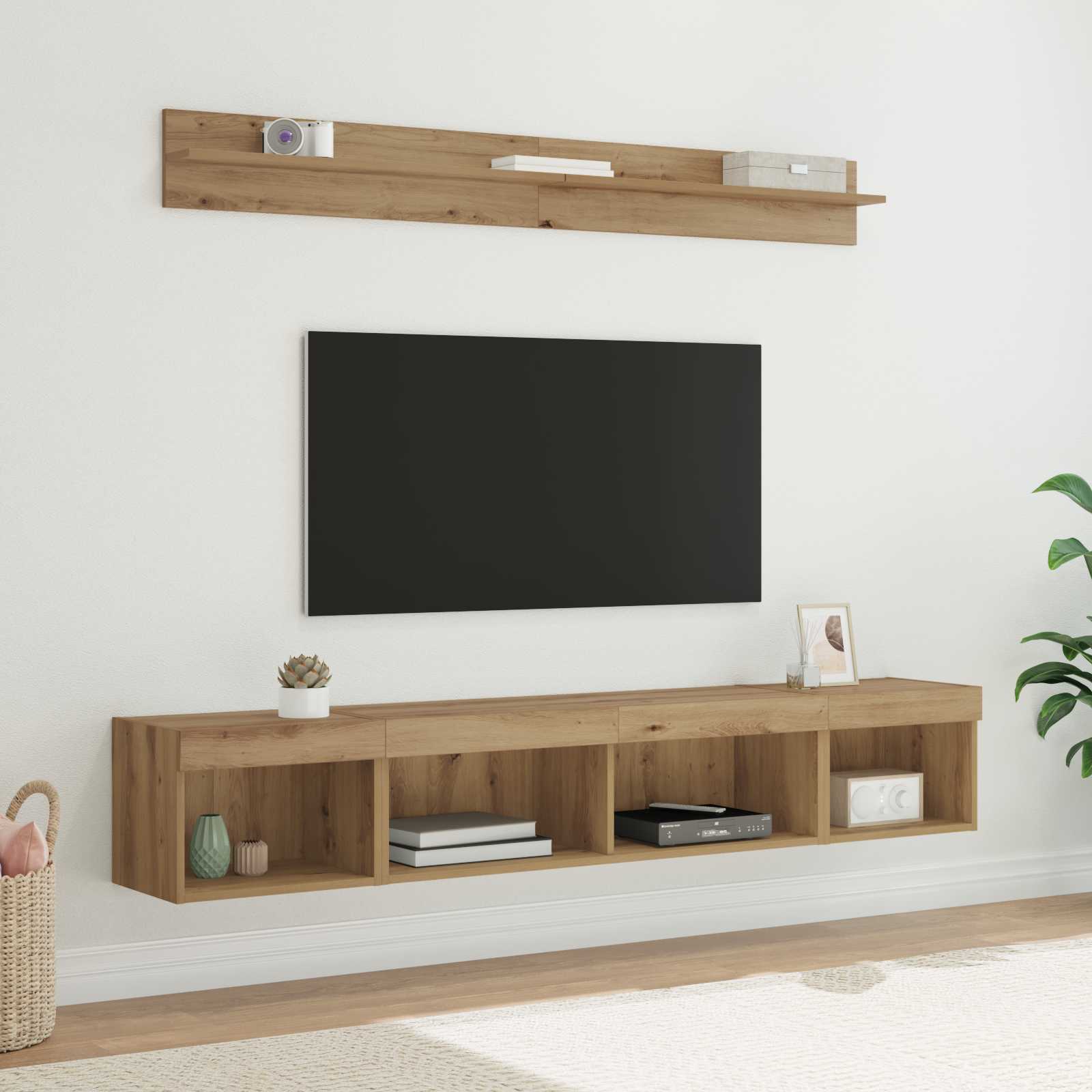 Conjunto de mueble para TV de pared 5 pcs Roble artesanal