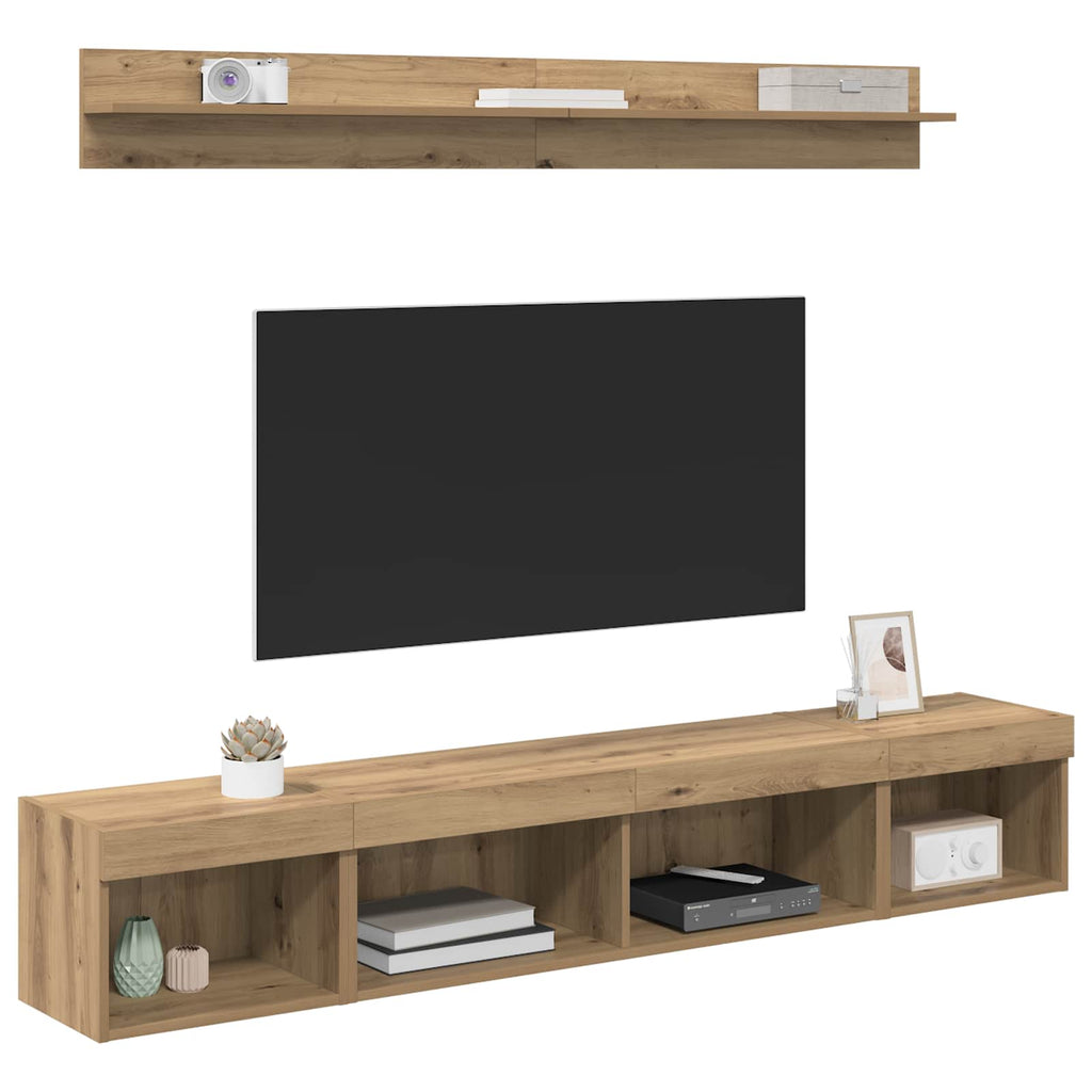 Conjunto de mueble para TV de pared 5 pcs Roble artesanal