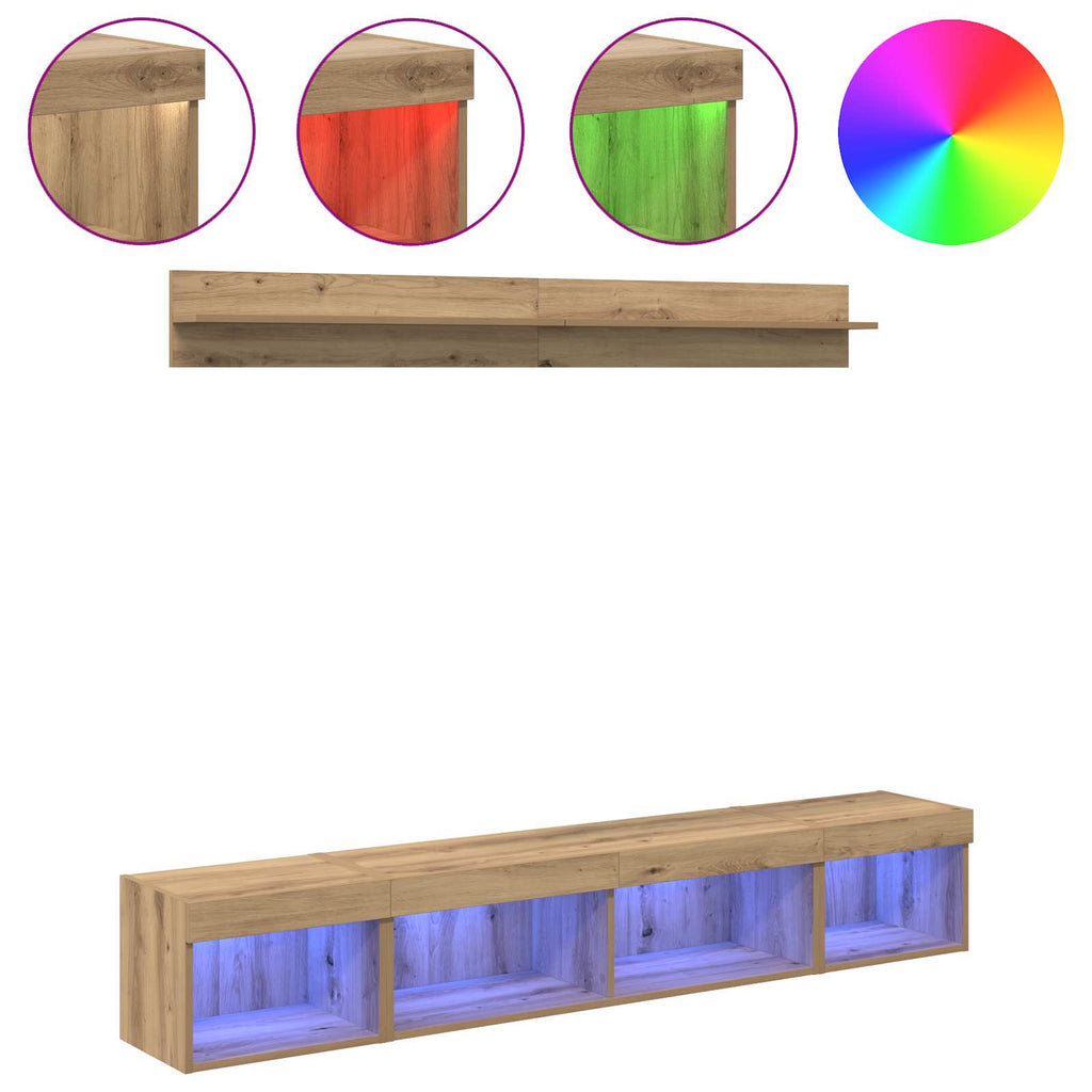 Conjunto de mueble para TV de pared 5 pcs Roble artesanal