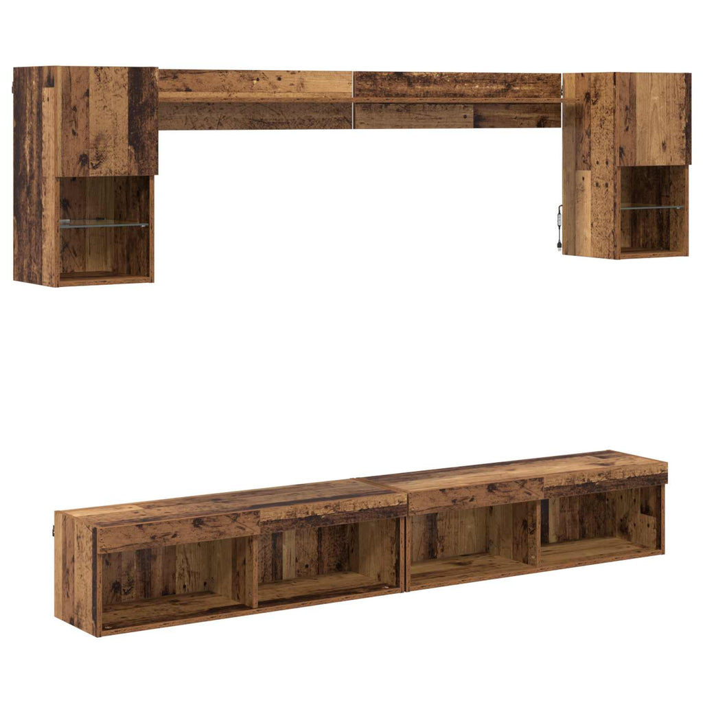 Unidades de TV de Pared con LED con LED 6 pcs Madera vieja
