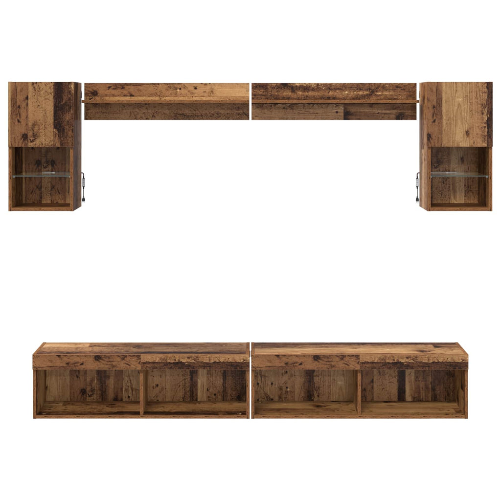 Unidades de TV de Pared con LED con LED 6 pcs Madera vieja