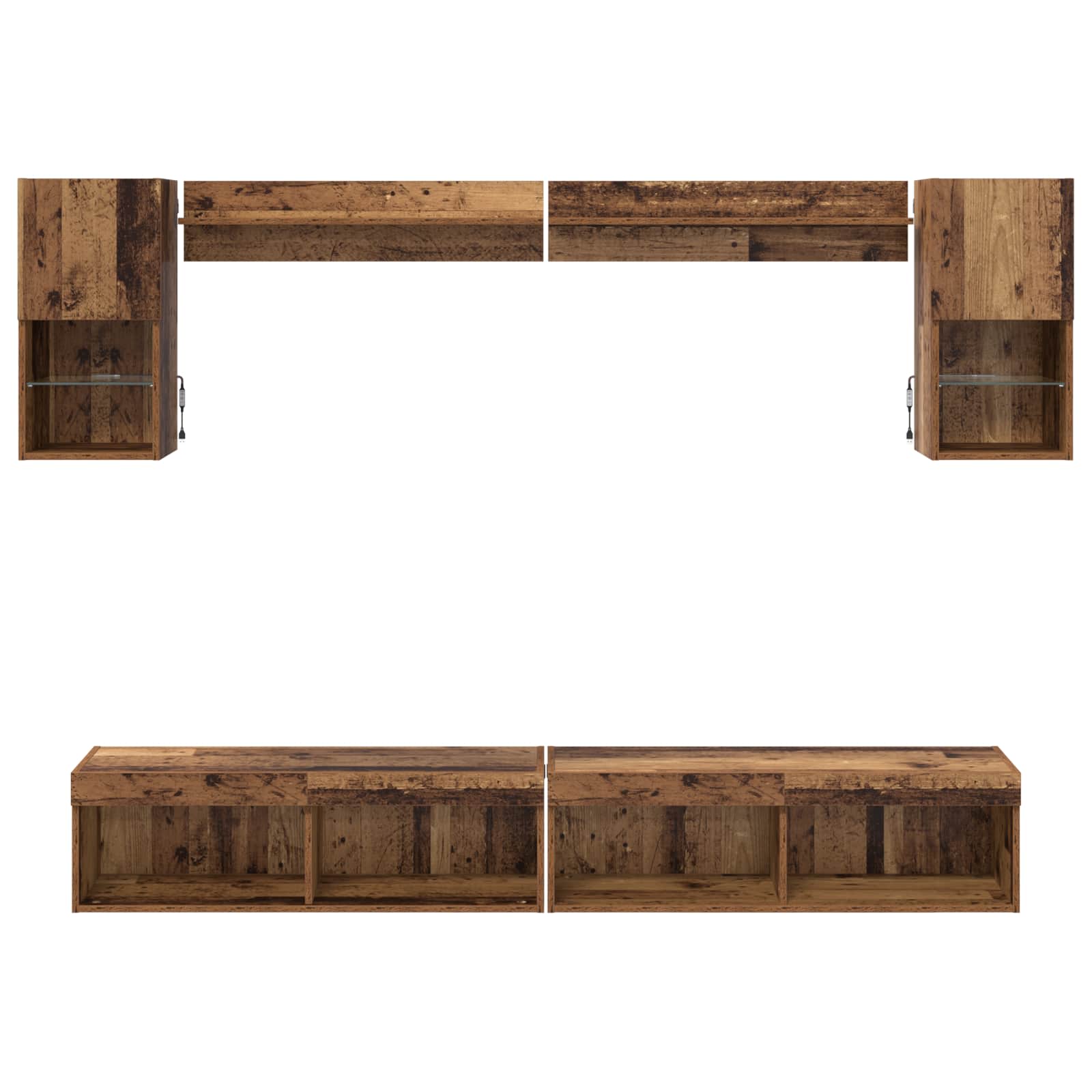 Unidades de TV de Pared con LED con LED 6 pcs Madera vieja