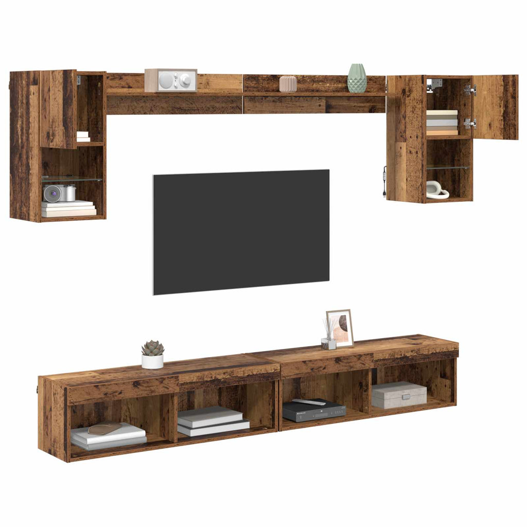Unidades de TV de Pared con LED con LED 6 pcs Madera vieja