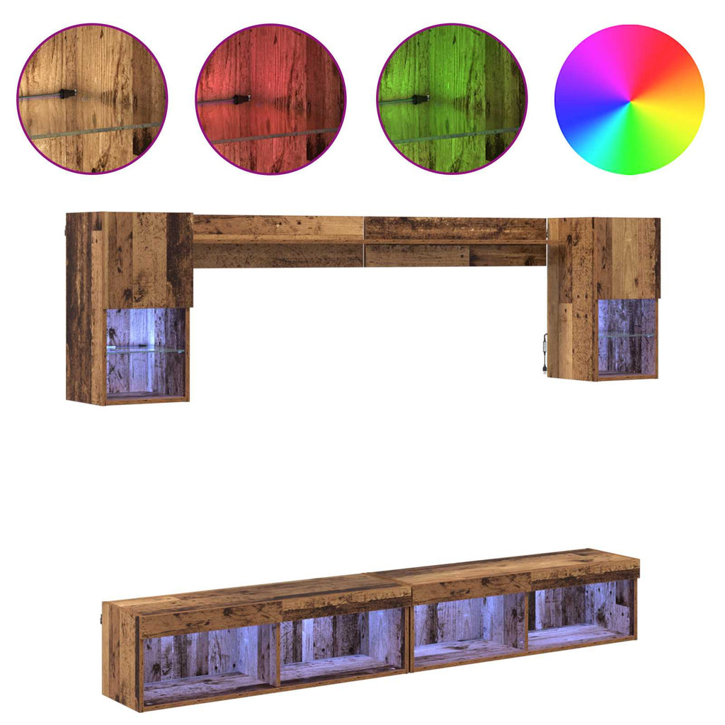 Unidades de TV de Pared con LED con LED 6 pcs Madera vieja