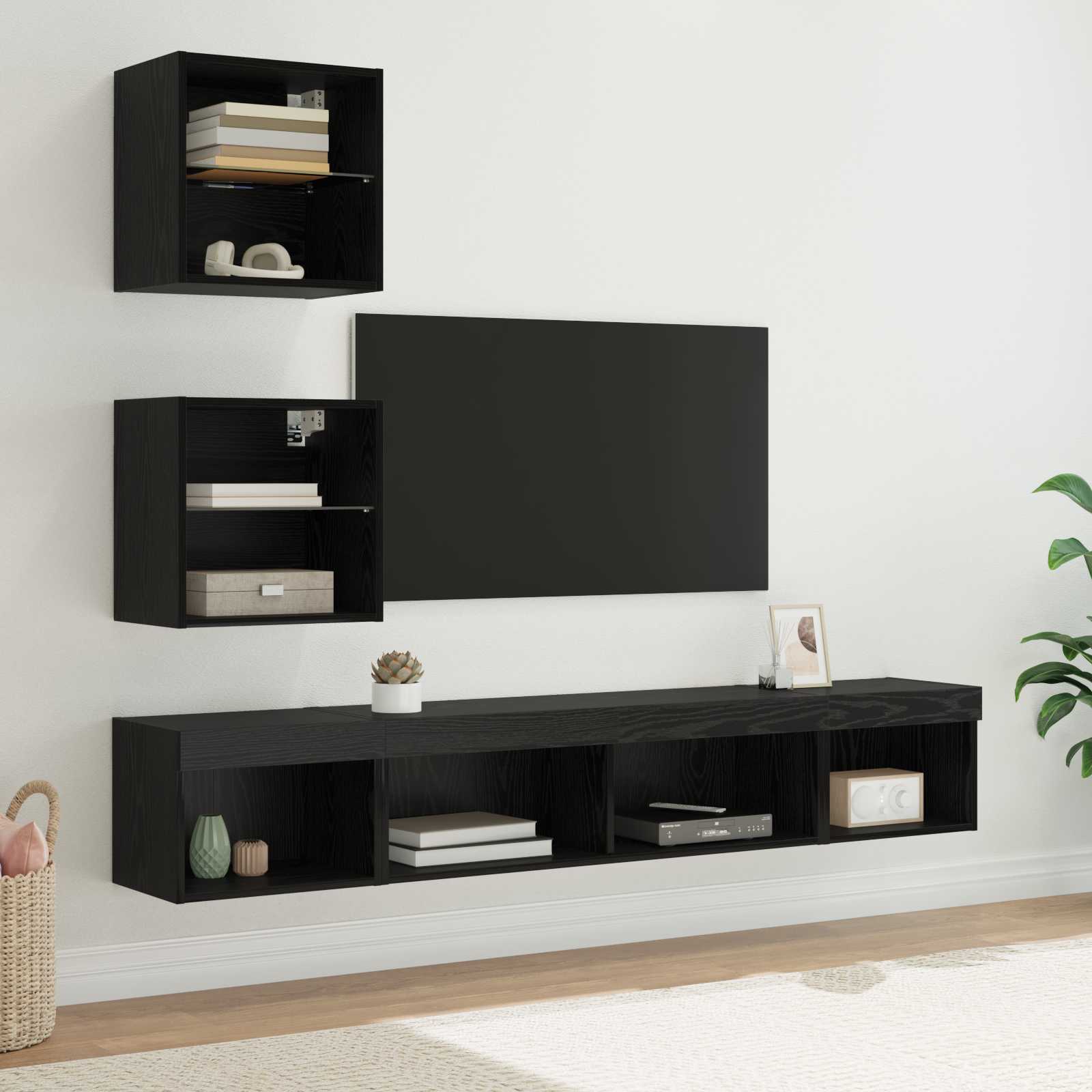 Móveis de TV de Parede com LED 5 unidades Madeira velha
