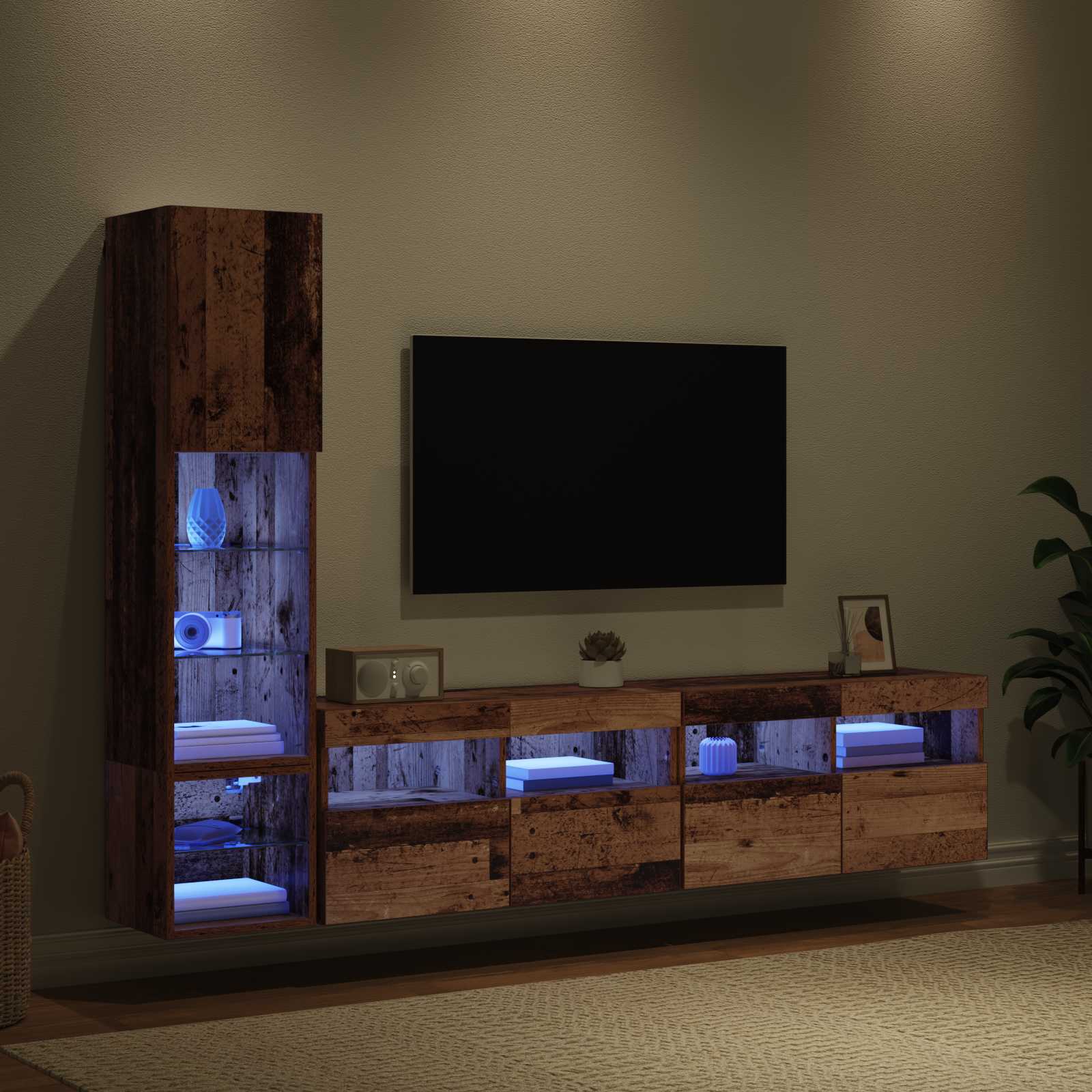 Unidad de Pared para TV 4 pcs Madera vieja Madera de ingeniería