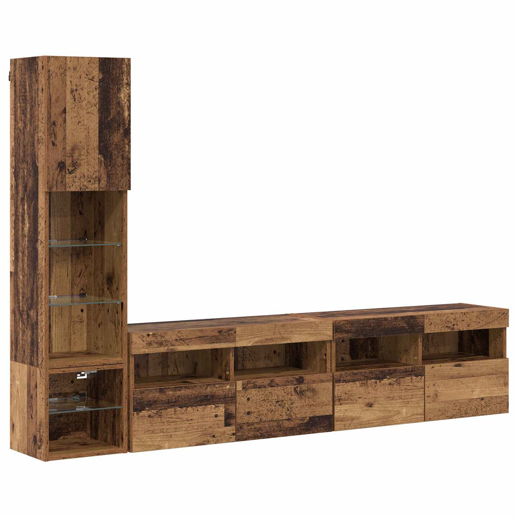 Unidad de Pared para TV 4 pcs Madera vieja Madera de ingeniería