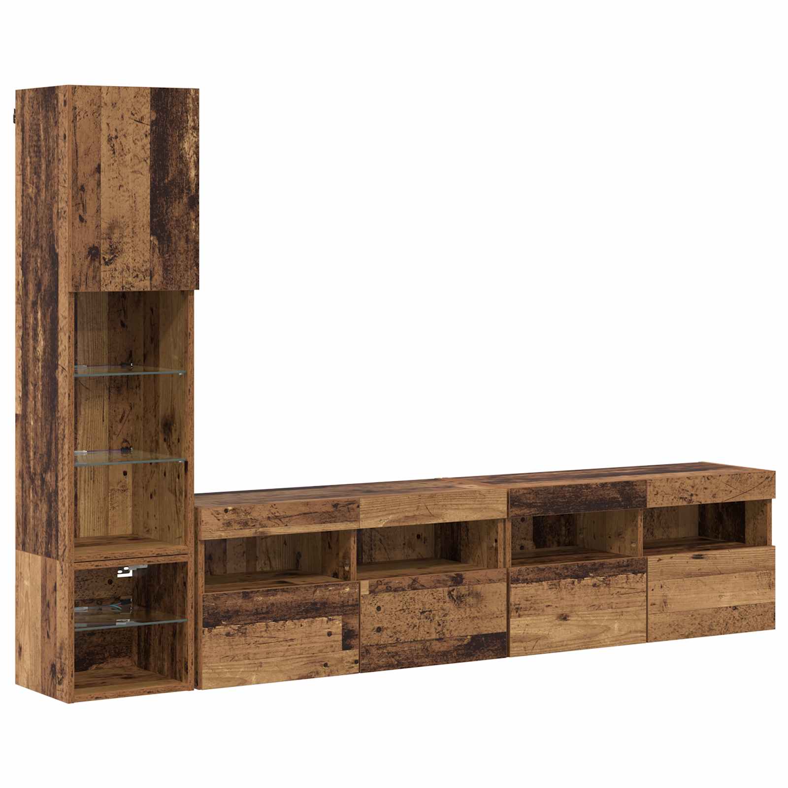 Unidad de Pared para TV 4 pcs Madera vieja Madera de ingeniería