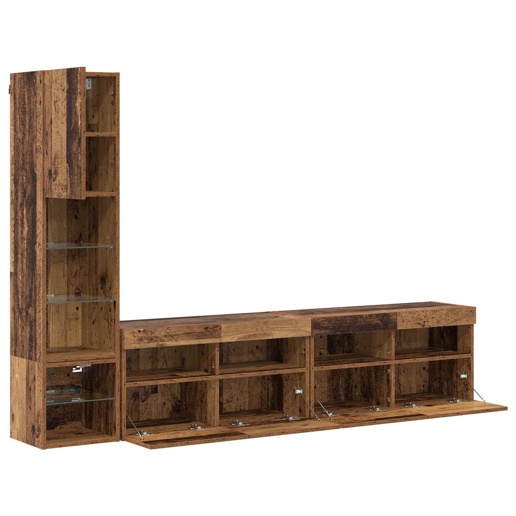 Unidad de Pared para TV 4 pcs Madera vieja Madera de ingeniería