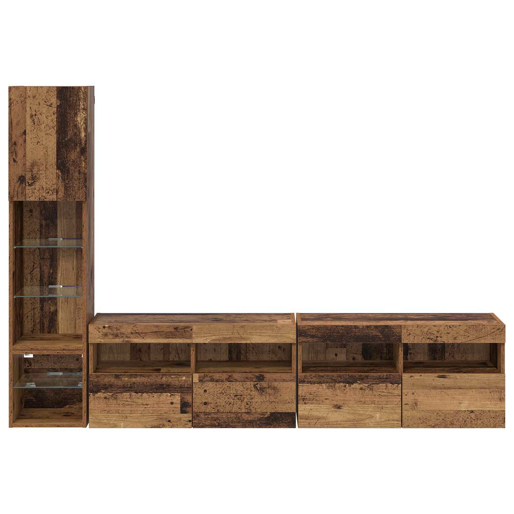 Unidad de Pared para TV 4 pcs Madera vieja Madera de ingeniería