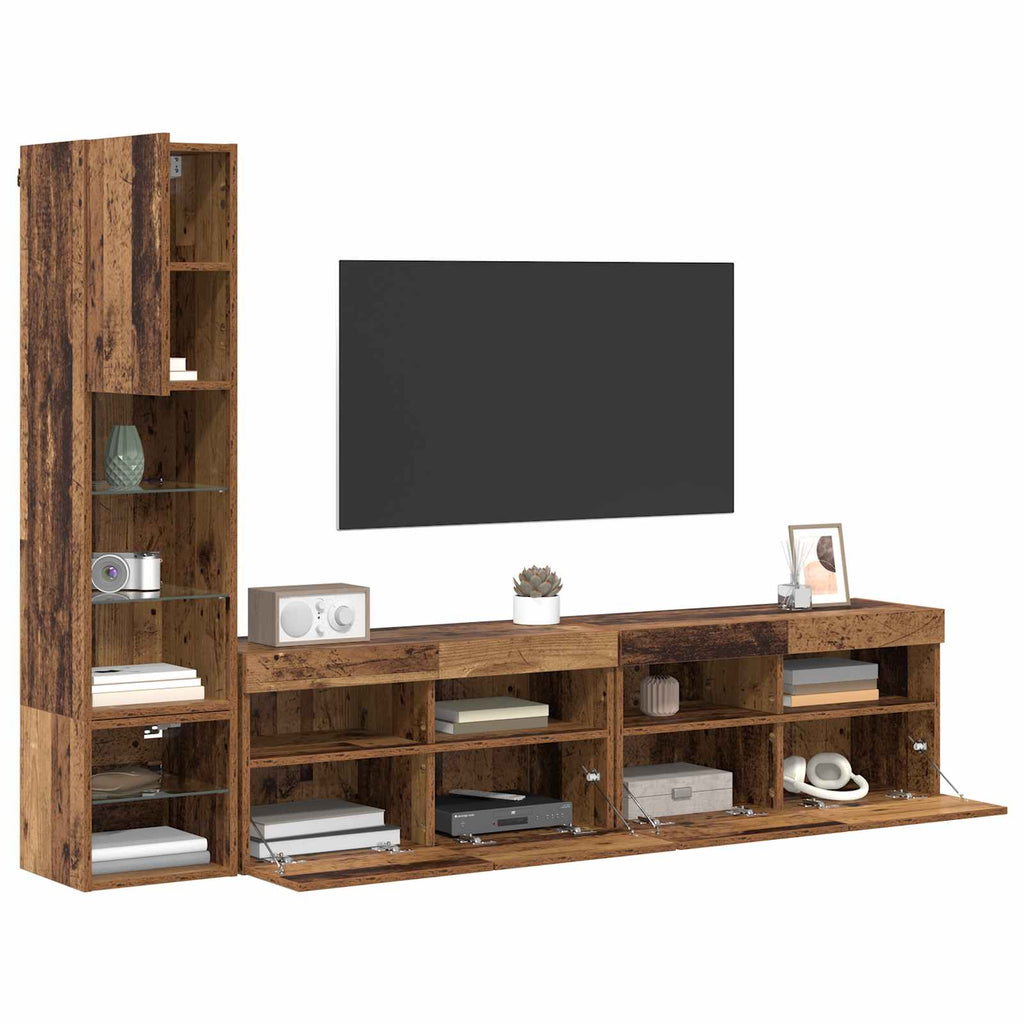 Unidad de Pared para TV 4 pcs Madera vieja Madera de ingeniería
