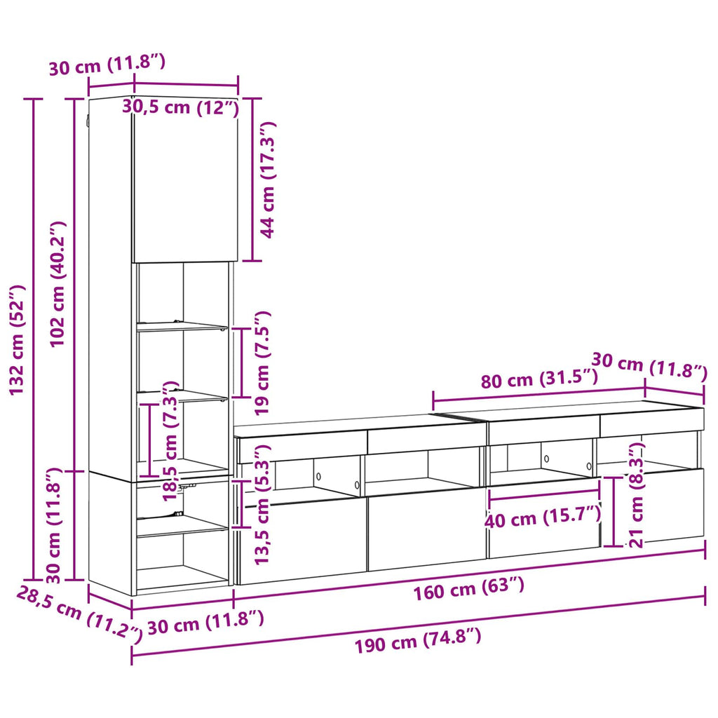 Unidad de Pared para TV 4 pcs Madera vieja Madera de ingeniería