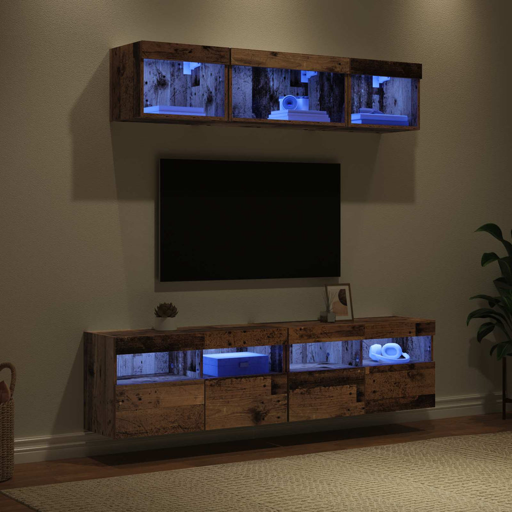 Unidades de TV de Pared con LED con LED 5 pcs Madera Vieja