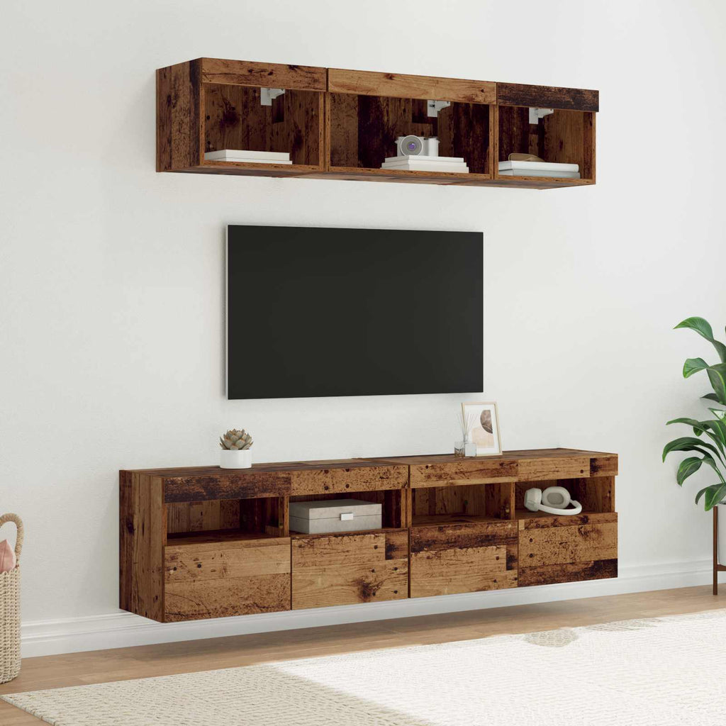Unidades de TV de Pared con LED con LED 5 pcs Madera Vieja