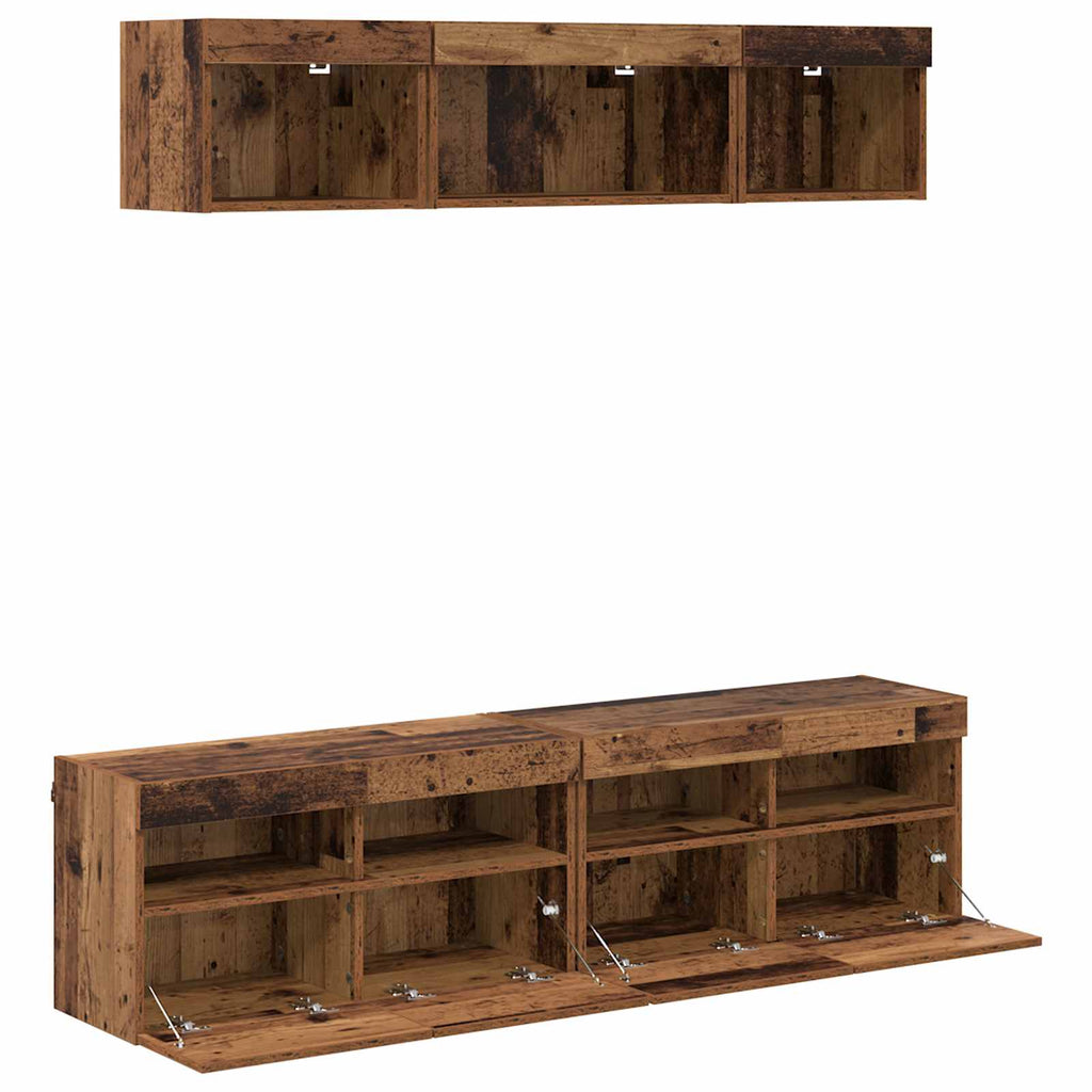 Unidades de TV de Pared con LED con LED 5 pcs Madera Vieja