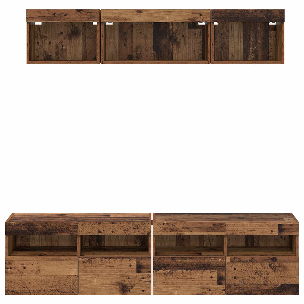 Unidades de TV de Pared con LED con LED 5 pcs Madera Vieja