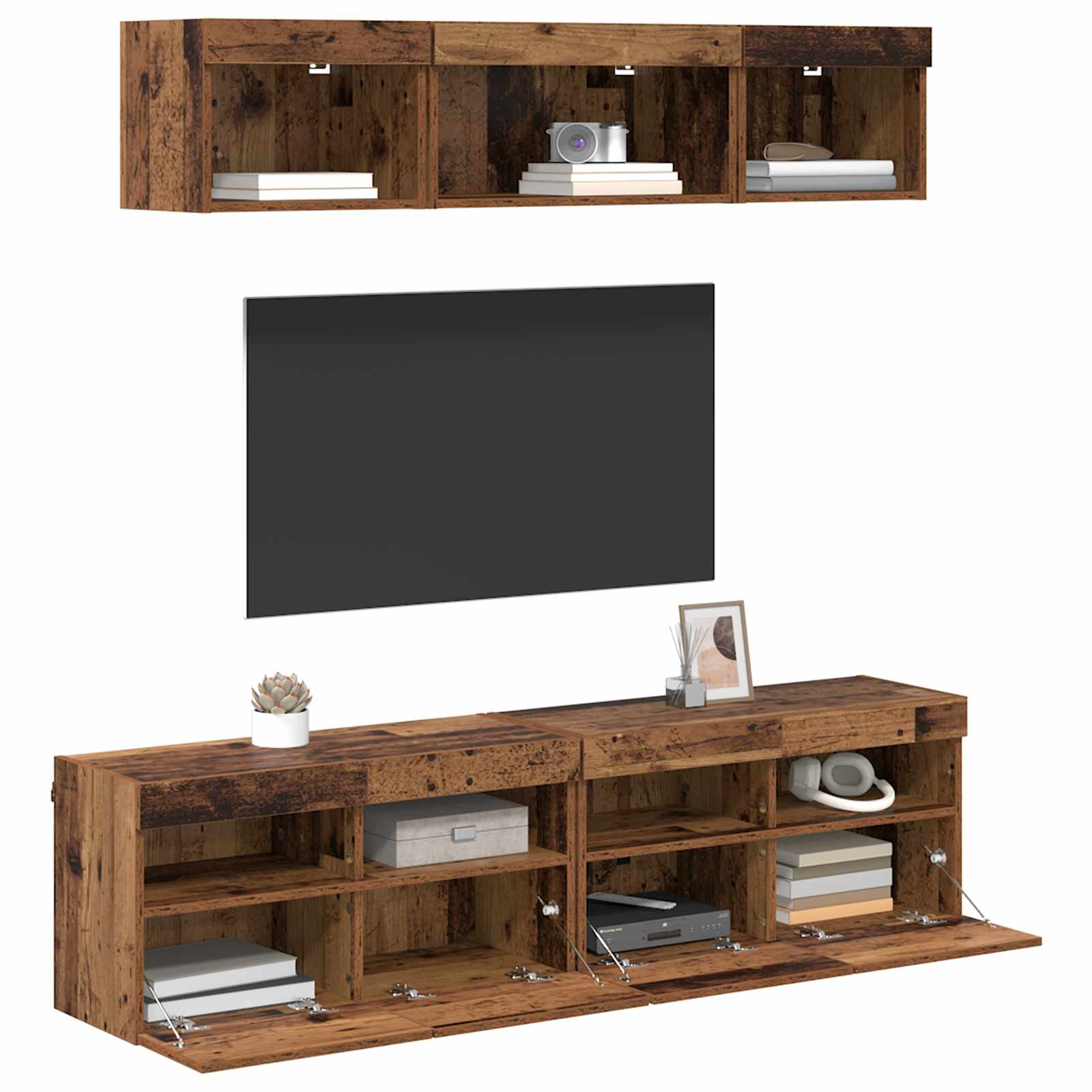 Unidades de TV de Pared con LED con LED 5 pcs Madera Vieja