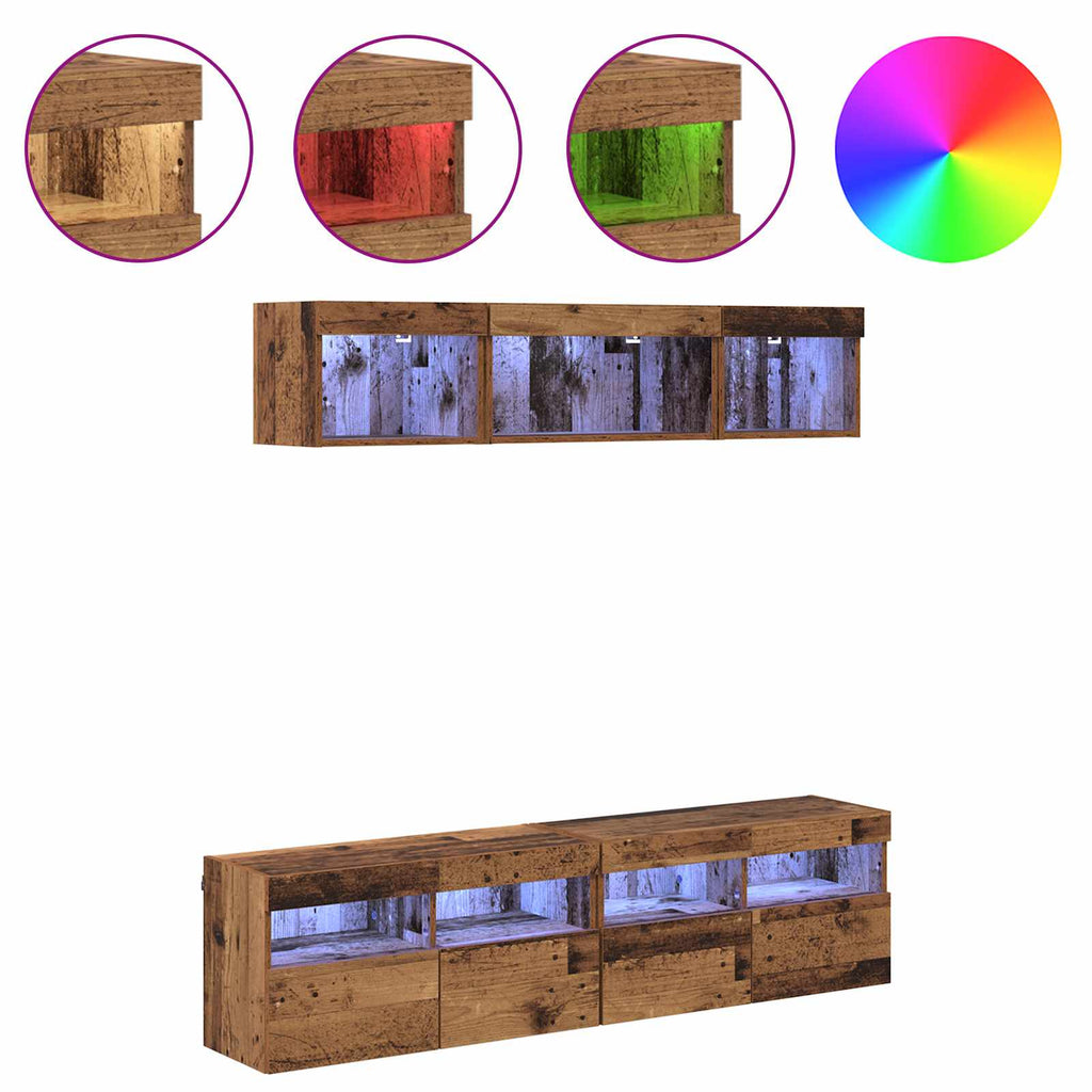 Unidades de TV de Pared con LED con LED 5 pcs Madera Vieja