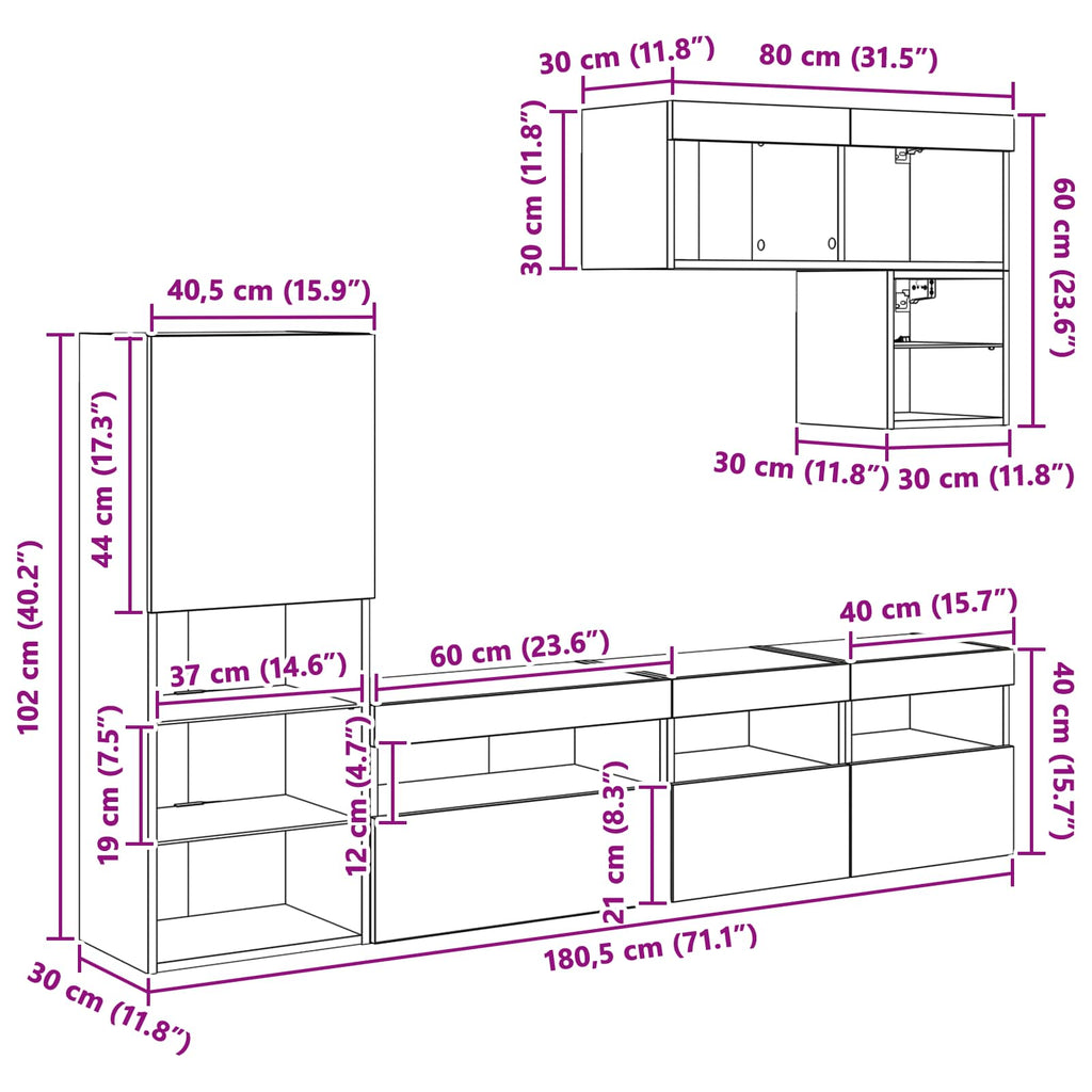 Unidades de pared para TV 6 pcs Madera vieja