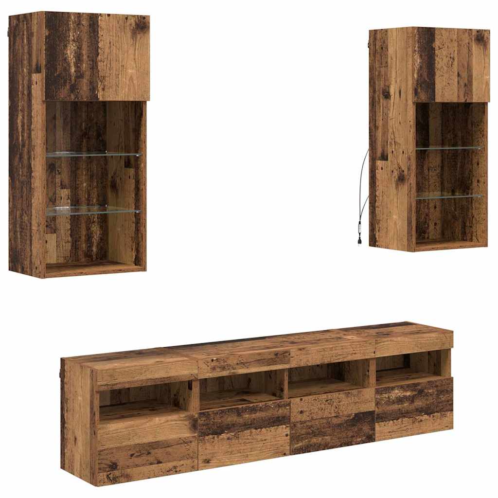 Unidades de TV de Pared con LED 5 pcs Madera Vieja