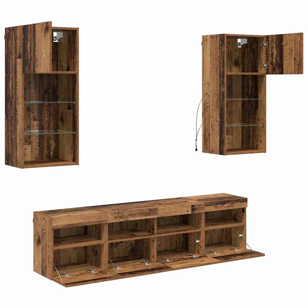 Unidades de TV de Pared con LED 5 pcs Madera Vieja