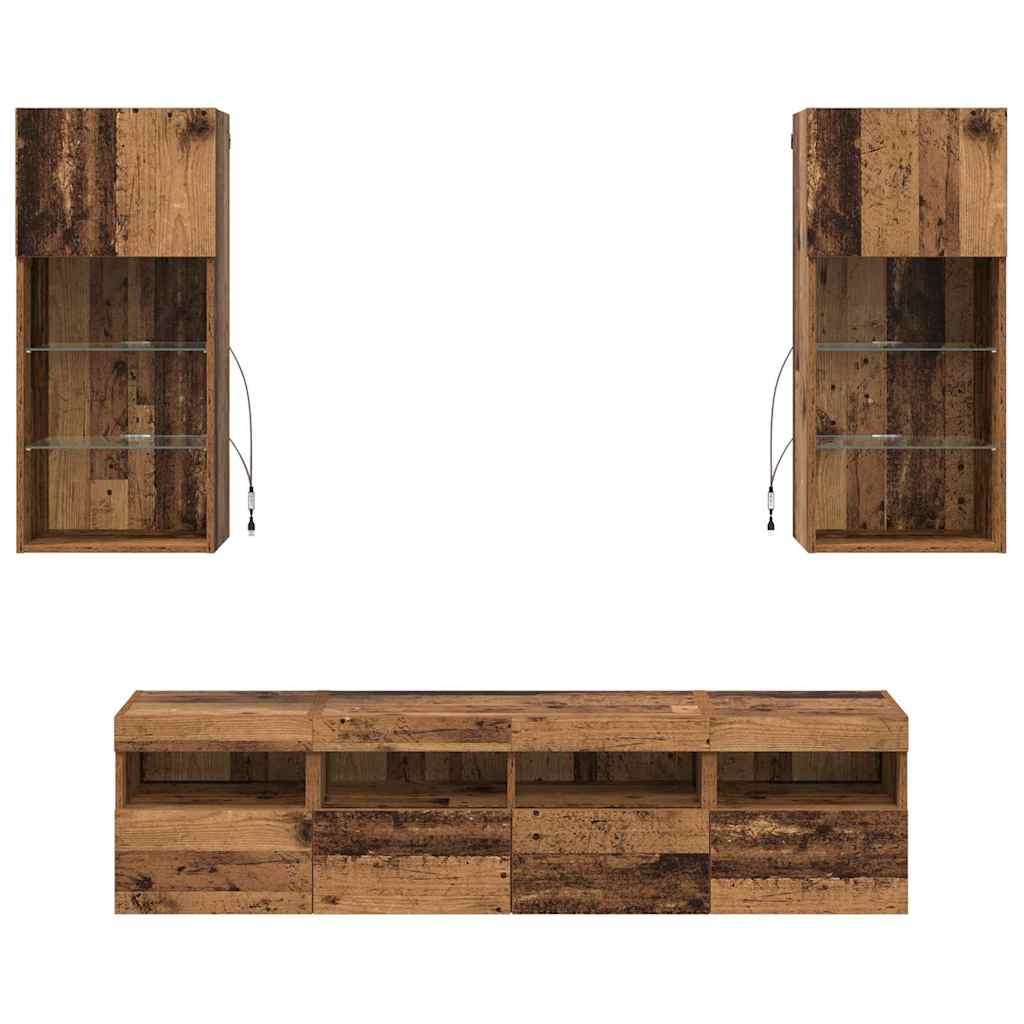 Unidades de TV de Pared con LED 5 pcs Madera Vieja