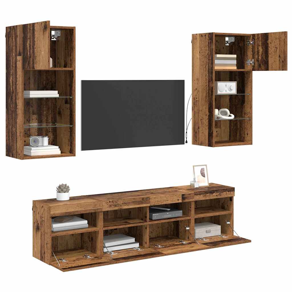 Unidades de TV de Pared con LED 5 pcs Madera Vieja