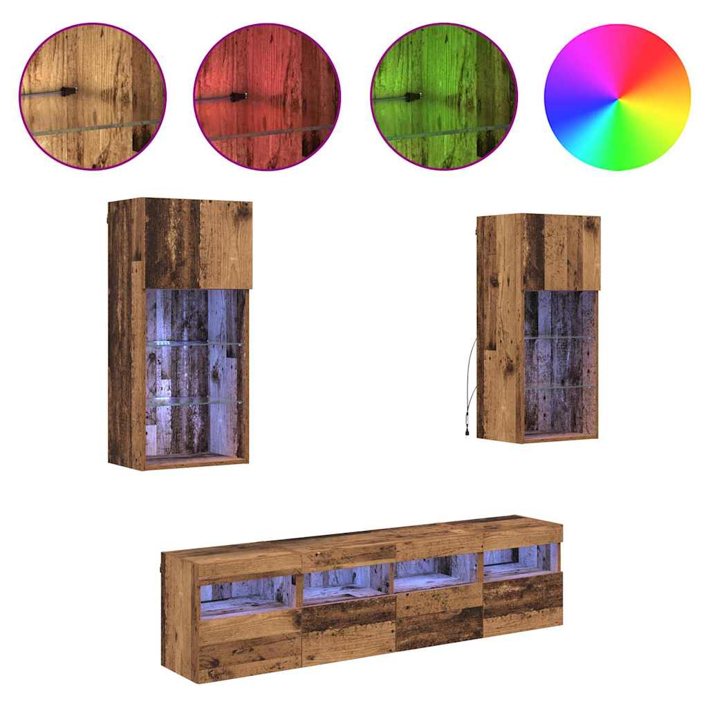 Unidades de TV de Pared con LED 5 pcs Madera Vieja